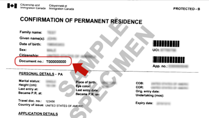 Confirmation of Permanent Residence form.
