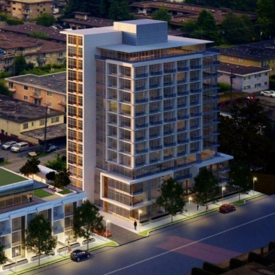 Modern 14-storey apartment building at 6551 Sussex Avenue.