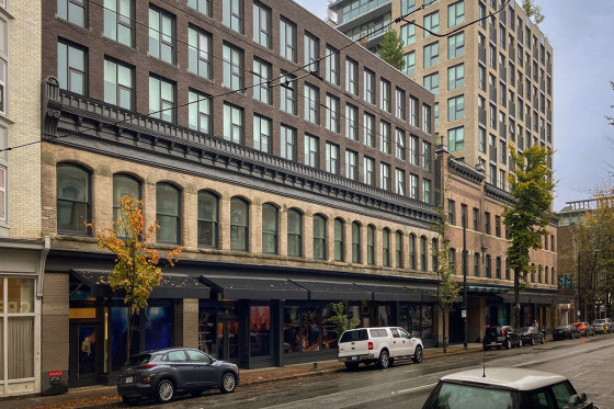 The redeveloped five-storey Stanley building at 53 West Cordova Street, featuring 80 studio and one-bedroom homes.