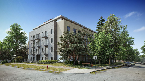 Rendering of a rental housing building at 1807 Larch Street.