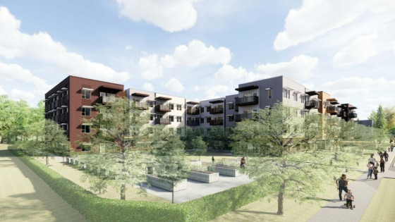 Rendering of Kingston Gardens low-rise affordable rental apartments.