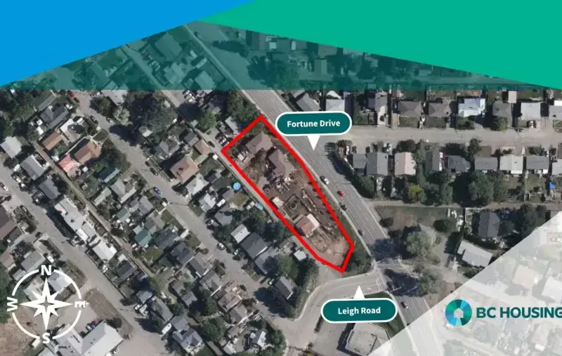 Satelite image of an urban area showing a pin for the site of the project on Fortune Drive