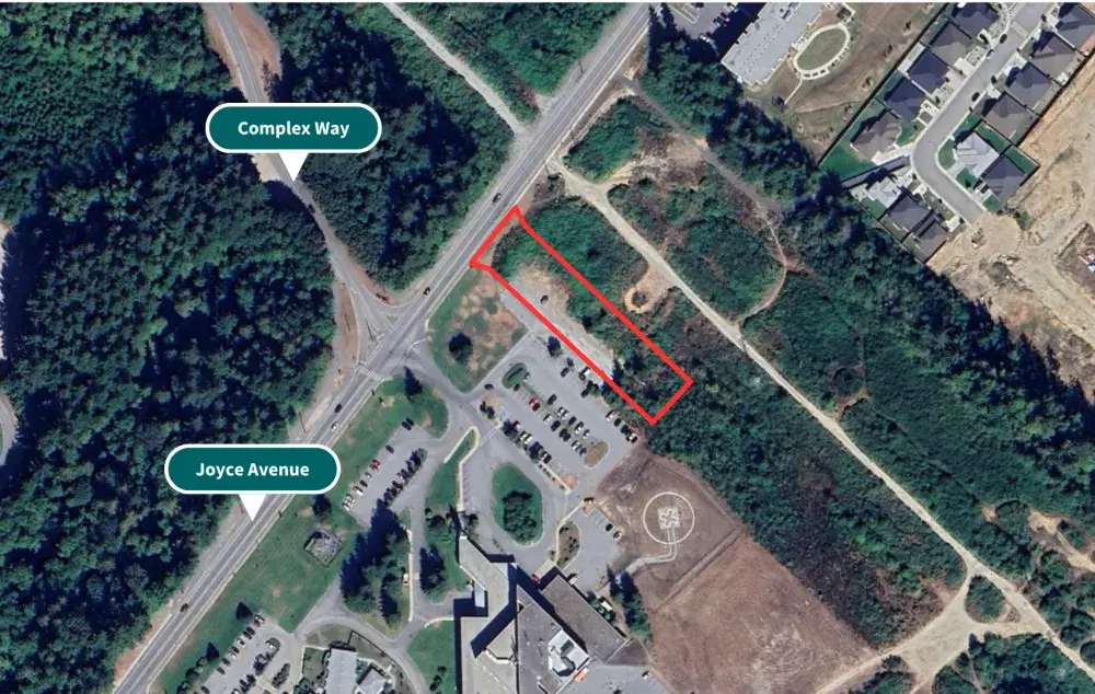 Overhead map view image. A green site marker to shows location in Powell River